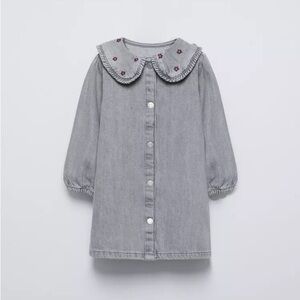 Zara Gray Puff Sleeve Dress with Peter Pan Collar